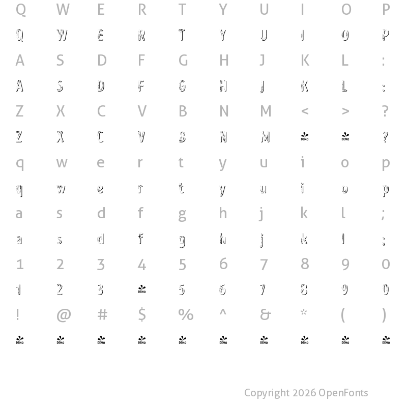 Character Map of FONTSPRING DEMO - Intro Head B G Shade Regular