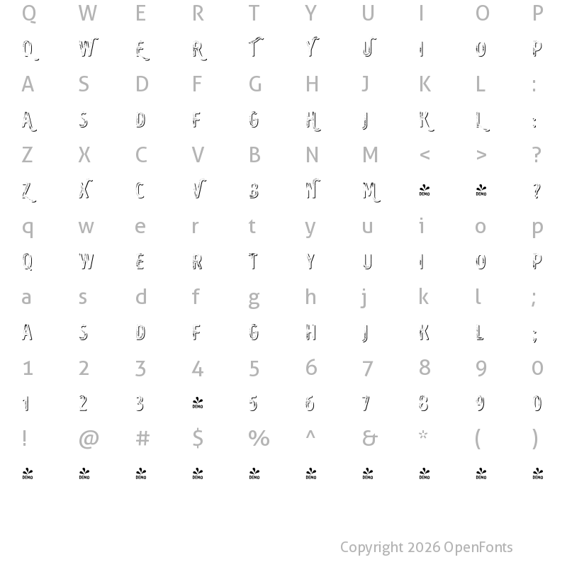 Character Map of FONTSPRING DEMO - Intro Head B UC G Shade Regular