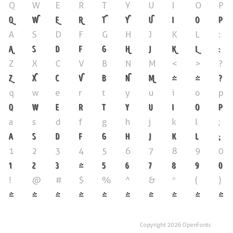 Character Map of FONTSPRING DEMO - Intro Head B UC H1 Base Shade Regular