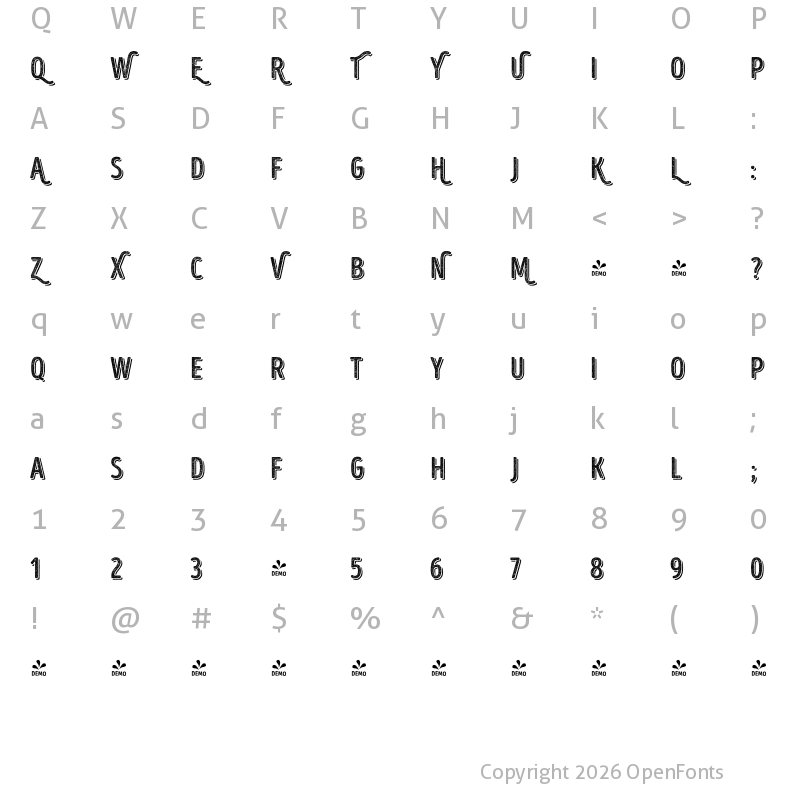 Character Map of FONTSPRING DEMO - Intro Head B UC H2 Base Shade Regular