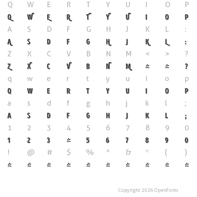 Character Map of FONTSPRING DEMO - Intro Head H UC H1 Base Shade Regular