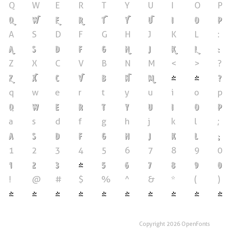 Character Map of FONTSPRING DEMO - Intro Head H UC H1 Shade Regular