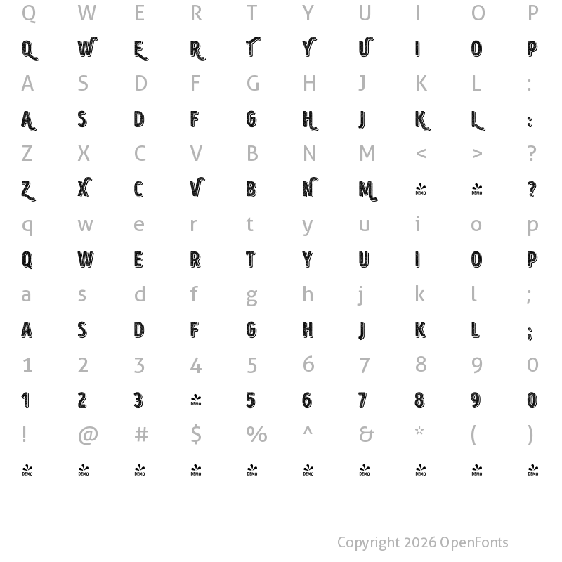 Character Map of FONTSPRING DEMO - Intro Head H UC H2 Base Shade Regular