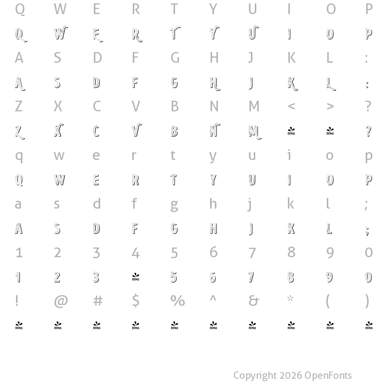 Character Map of FONTSPRING DEMO - Intro Head H UC H2 Shade Regular