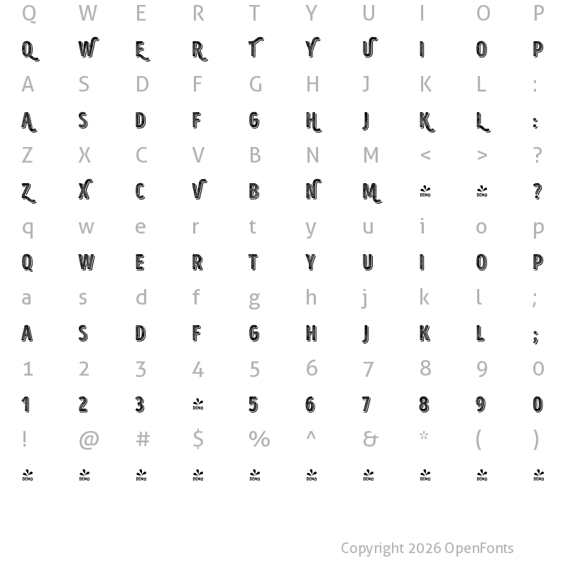 Character Map of FONTSPRING DEMO - Intro Head H UC L Base Shade Regular