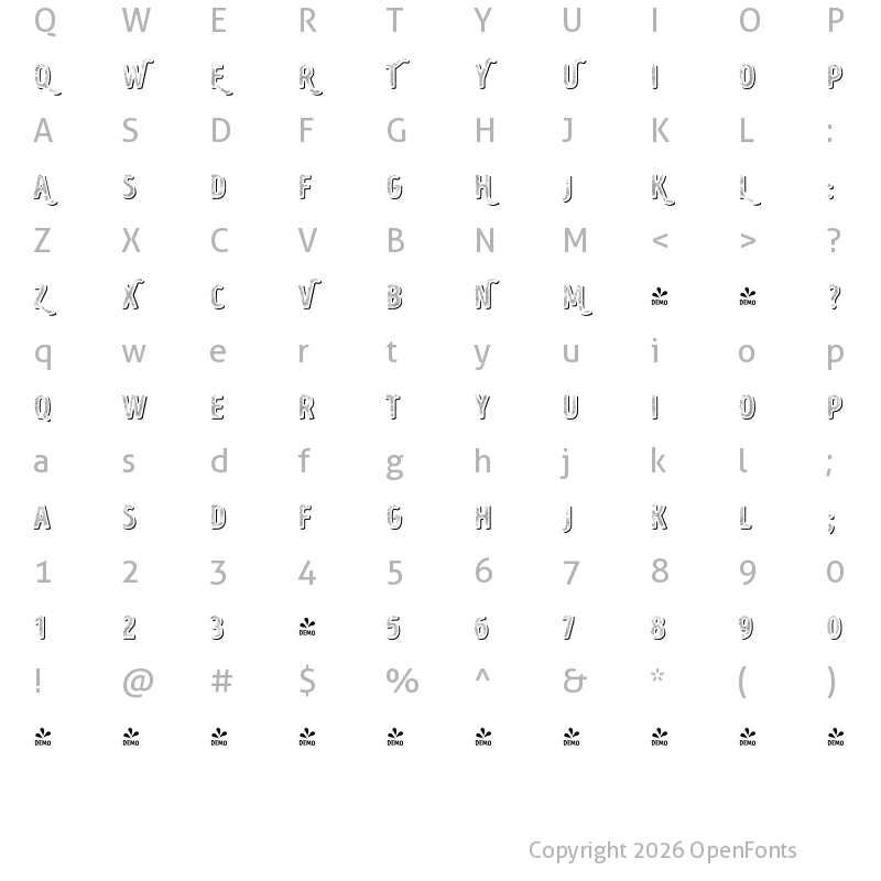 Character Map of FONTSPRING DEMO - Intro Head H UC L Shade Regular