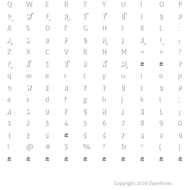 Character Map of FONTSPRING DEMO - Intro Head H UC Shade Regular