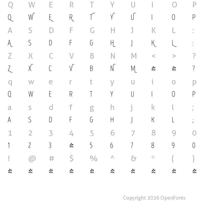 Character Map of FONTSPRING DEMO - Intro Head L UC Base Regular
