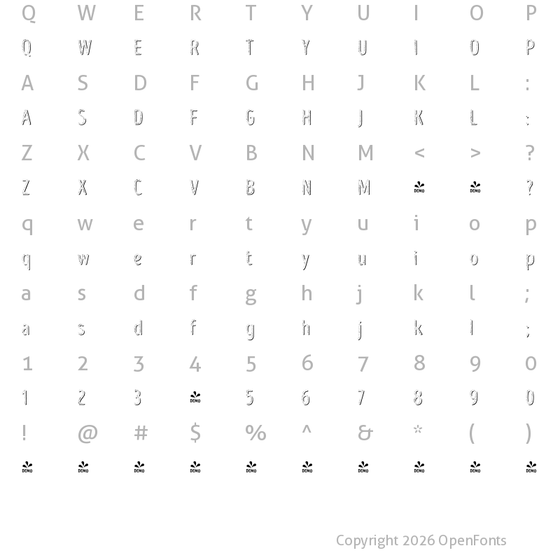 Character Map of FONTSPRING DEMO - Intro Head R H2 Shade Regular