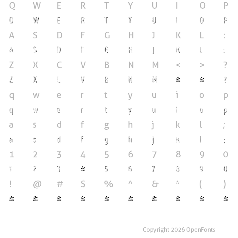 Character Map of FONTSPRING DEMO - Intro Head R L Shade Regular