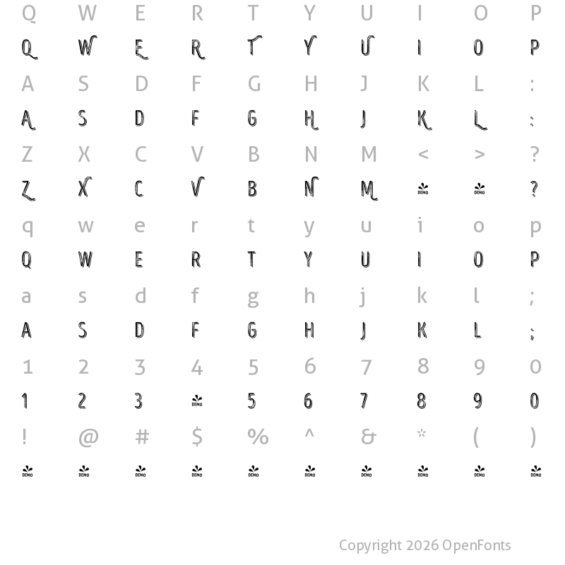 Character Map of FONTSPRING DEMO - Intro Head R UC G Base Shade Regular