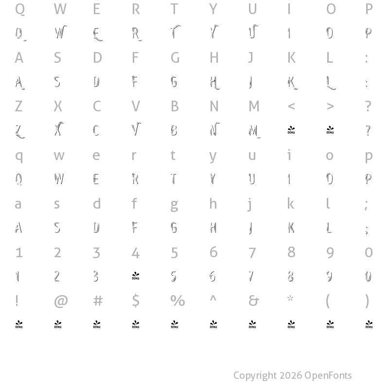 Character Map of FONTSPRING DEMO - Intro Head R UC G Shade Regular