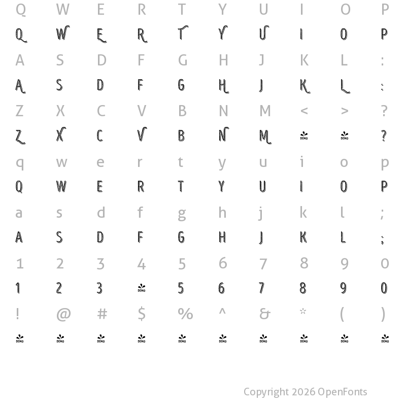 Character Map of FONTSPRING DEMO - Intro Head R UC H2 Base Shade Regular