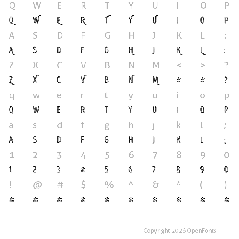 Character Map of FONTSPRING DEMO - Intro Head R UC L Base Shade Regular