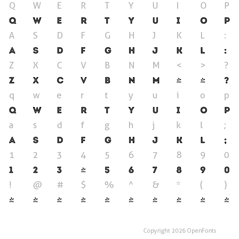 Character Map of FONTSPRING DEMO - Intro Rust Base Line Regular
