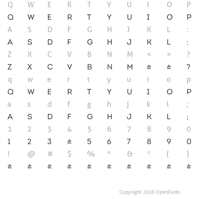 Character Map of FONTSPRING DEMO - Intro Rust Book Base H1 Regular