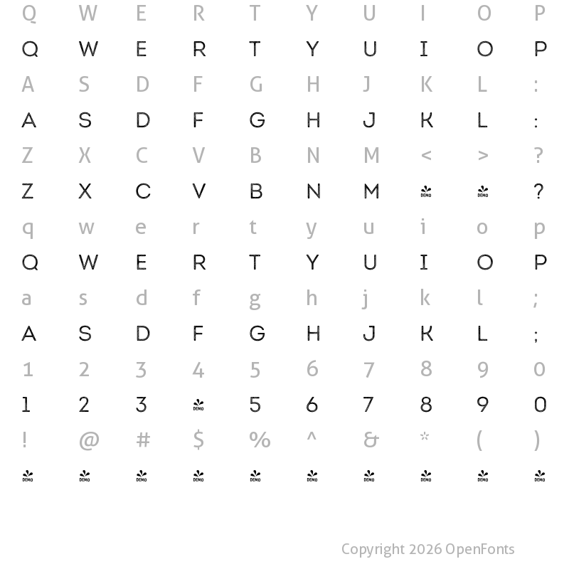 Character Map of FONTSPRING DEMO - Intro Rust Book Base L Regular