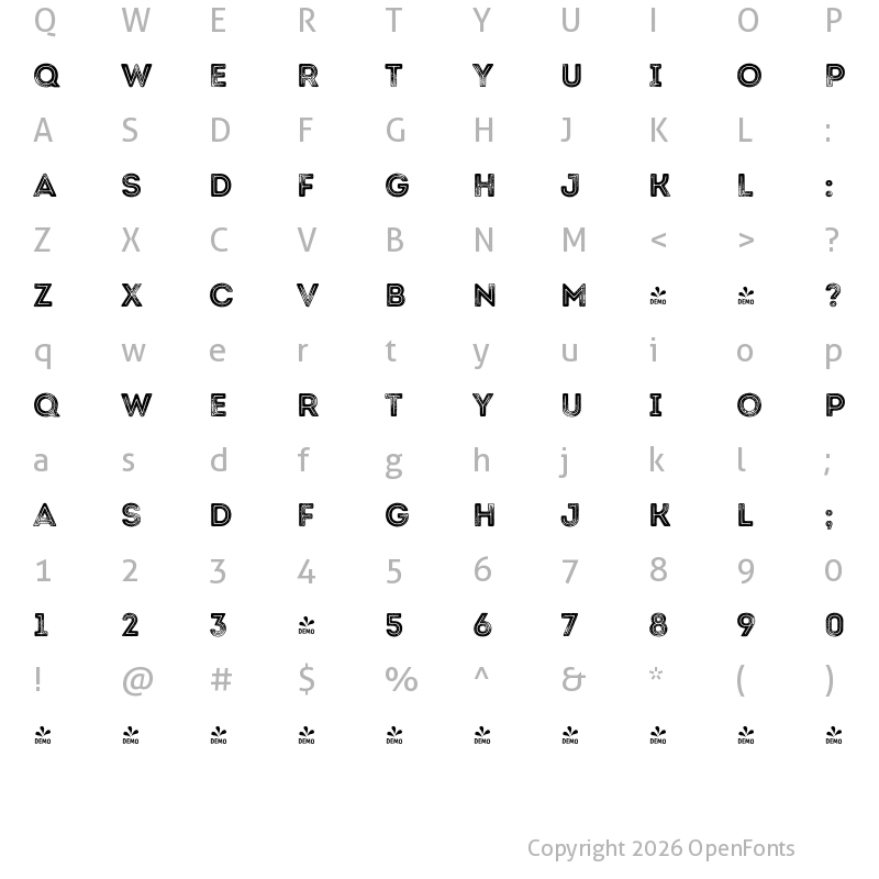 Character Map of FONTSPRING DEMO - Intro Rust G Base 2 Line Regular