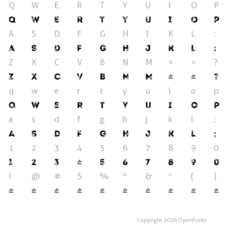 Character Map of FONTSPRING DEMO - Intro Rust G Base Regular