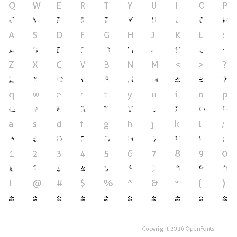 Character Map of FONTSPRING DEMO - Intro Rust G Fill Regular