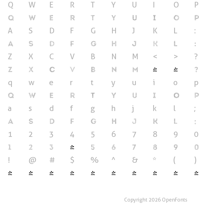 Character Map of FONTSPRING DEMO - Intro Rust H1 Fill Regular