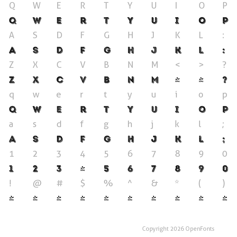 Character Map of FONTSPRING DEMO - Intro Rust H2 Base Shade Regular