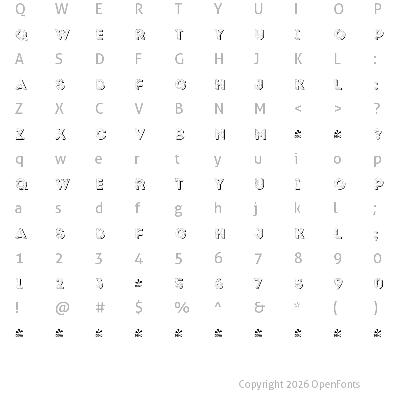 Character Map of FONTSPRING DEMO - Intro Rust H2 Fill 2 Shade Regular