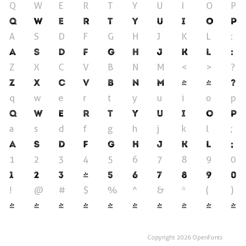 Character Map of FONTSPRING DEMO - Intro Rust L Base Regular