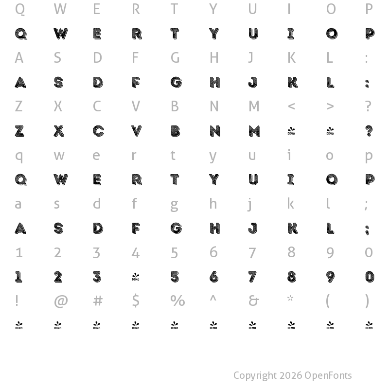 Character Map of FONTSPRING DEMO - Intro Rust L Base Shade Regular