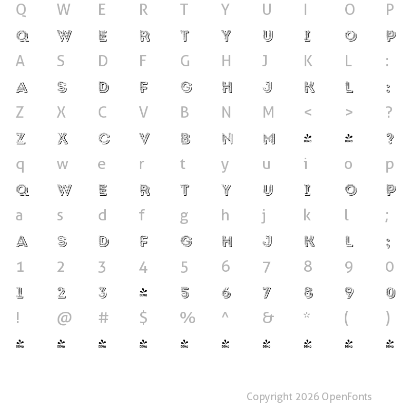 Character Map of FONTSPRING DEMO - Intro Rust L Fill 2 Line Shade Regular