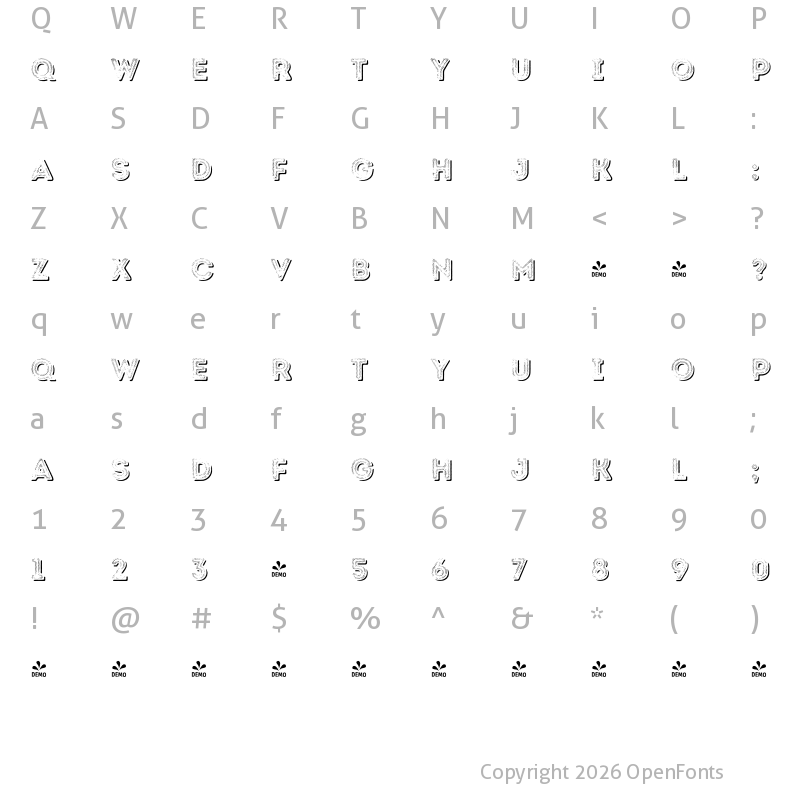 Character Map of FONTSPRING DEMO - Intro Rust L Fill 2 Shade Regular