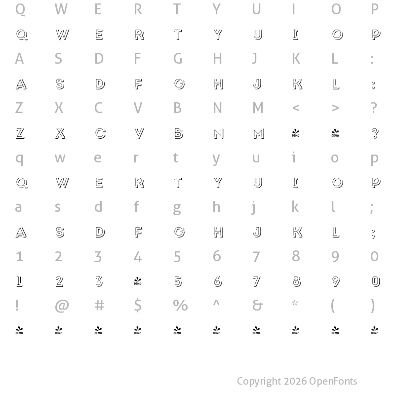 Character Map of FONTSPRING DEMO - Intro Rust Line Shade Regular