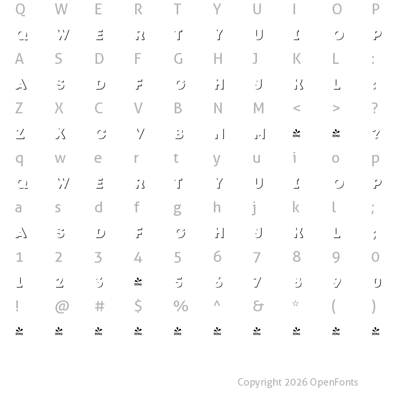 Character Map of FONTSPRING DEMO - Intro Rust Shade Regular