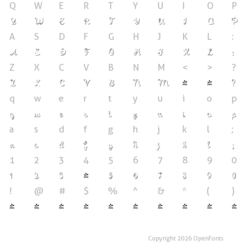 Character Map of FONTSPRING DEMO - Intro Script B G Shade Regular