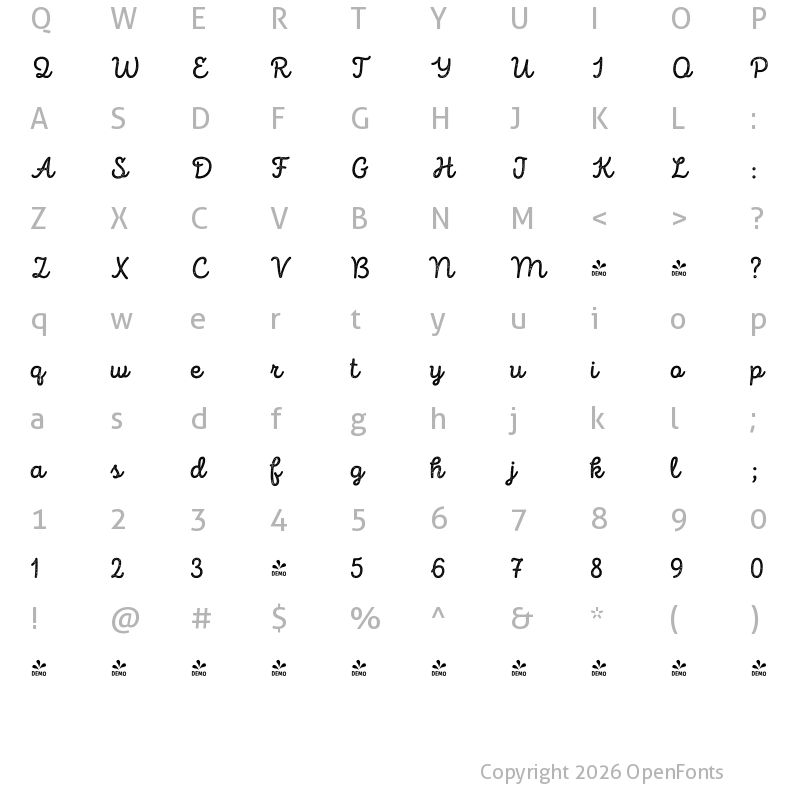 Character Map of FONTSPRING DEMO - Intro Script B H2 Base Regular