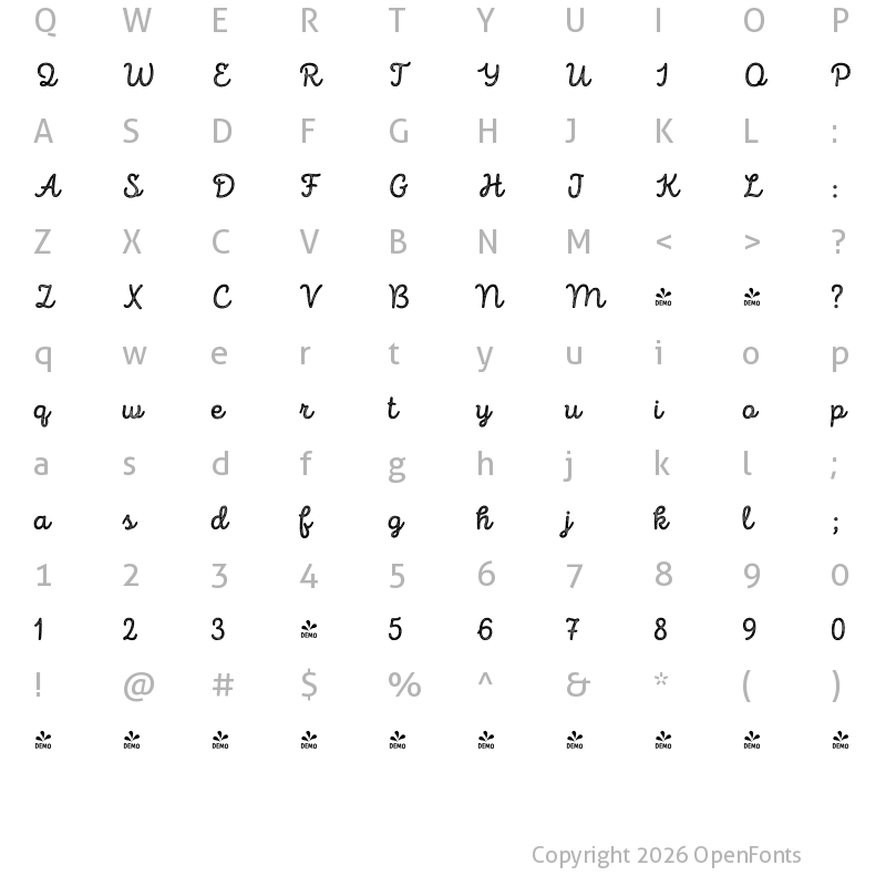 Character Map of FONTSPRING DEMO - Intro Script B L Base Regular