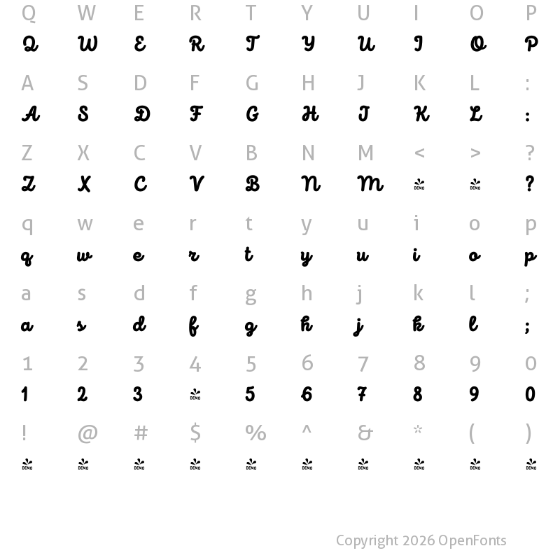 Character Map of FONTSPRING DEMO - Intro Script Black Regular