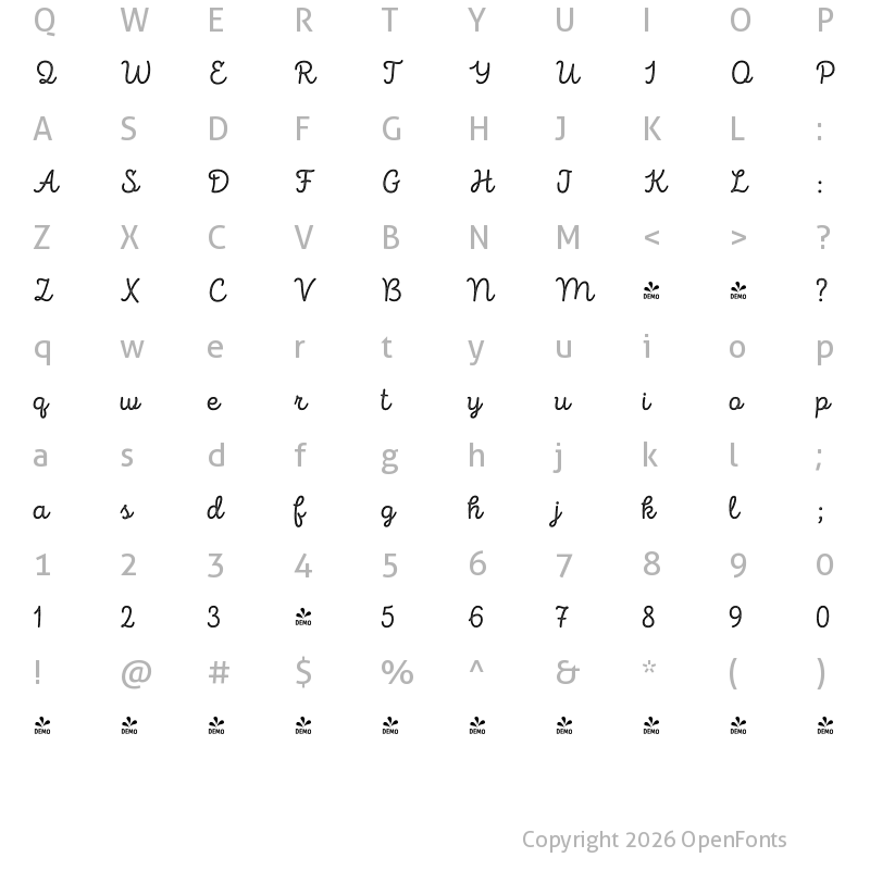 Character Map of FONTSPRING DEMO - Intro Script R H1 Base Regular
