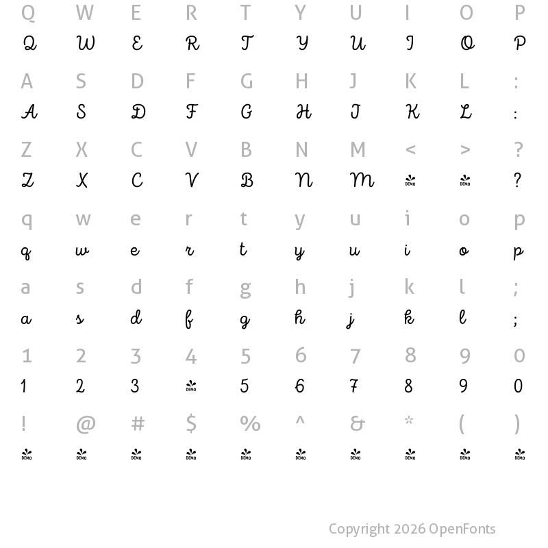 Character Map of FONTSPRING DEMO - Intro Script Regular