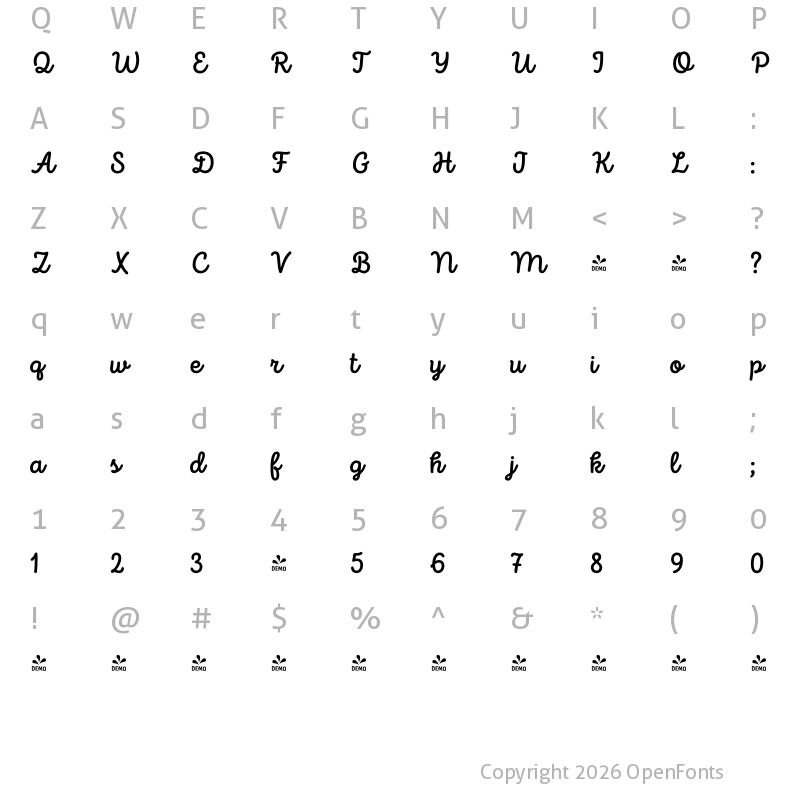 Character Map of FONTSPRING DEMO - Intro Script SemiBold Regular