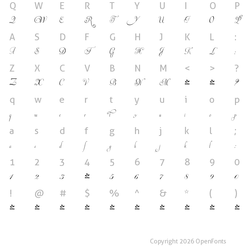 Character Map of FONTSPRING DEMO - Invitation Script Regular