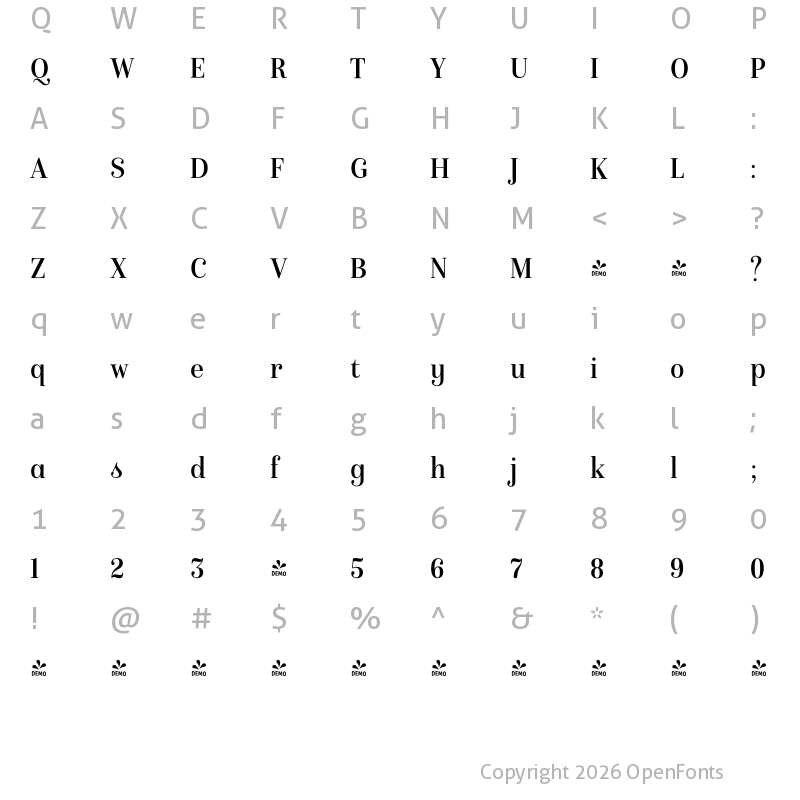Character Map of FONTSPRING DEMO - Isabel SemiCondensed Regular