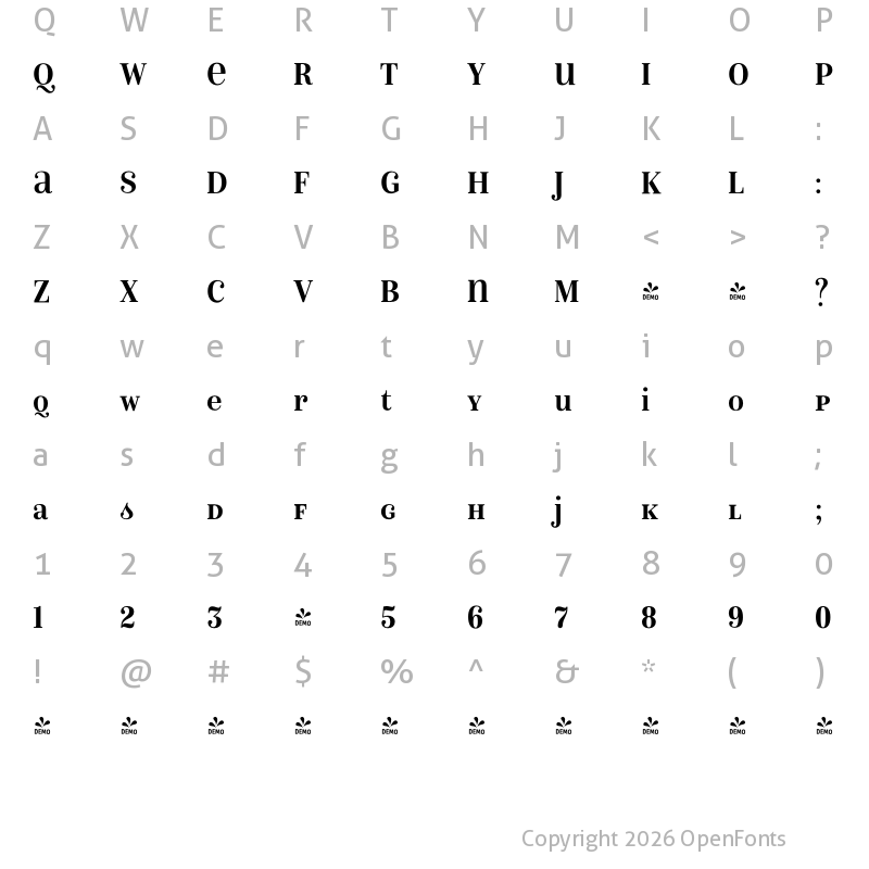 Character Map of FONTSPRING DEMO - Isabel SemiCondensed Unicase Bd Regular