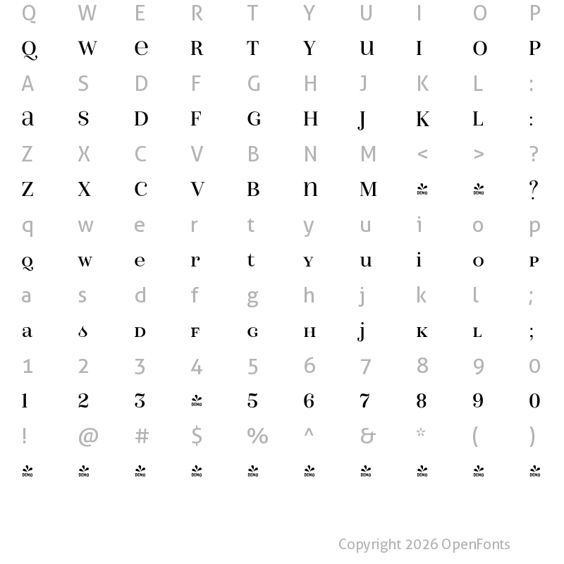 Character Map of FONTSPRING DEMO - Isabel Unicase Regular