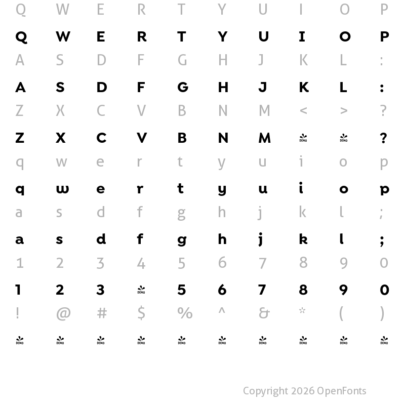 Character Map of FONTSPRING DEMO - Isidora Sans Alt Bold Regular