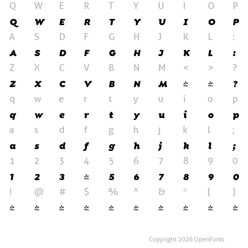 Character Map of FONTSPRING DEMO - Isidora Soft Alt Black It Regular