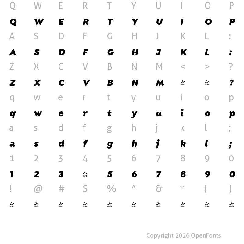 Character Map of FONTSPRING DEMO - Isidora Soft Black It Regular