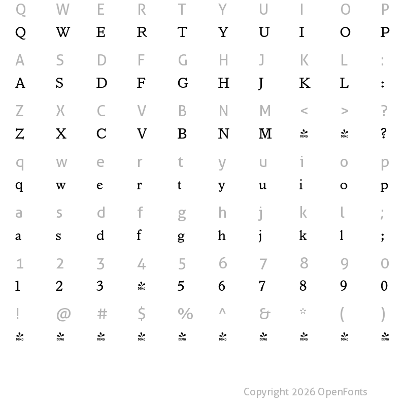 Character Map of FONTSPRING DEMO - Istria Old Style Pro Regular