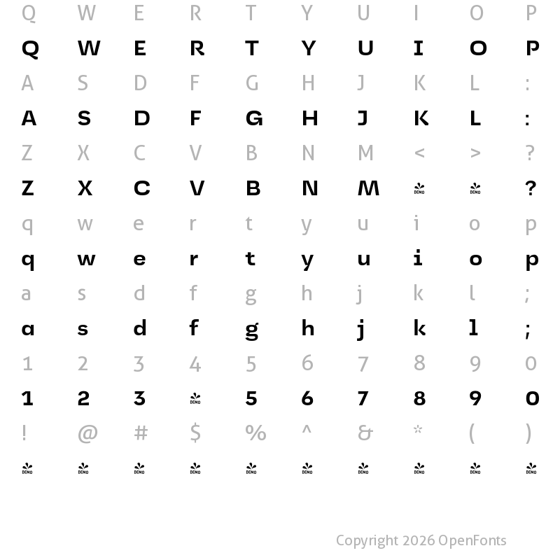 Character Map of FONTSPRING DEMO - Jagerlay Bold Regular