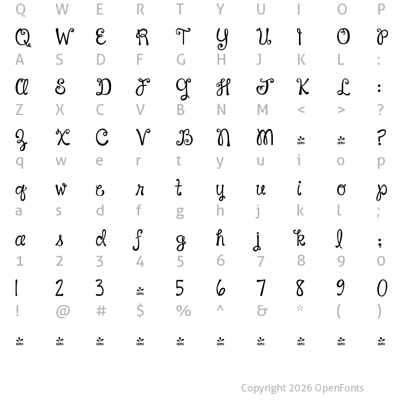 Character Map of FONTSPRING DEMO - Janda Happy Day Regular